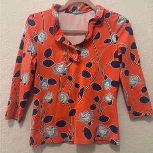 J.McLaughlin Durham Catalina cloth ruffle top 3/4 sleeves XS